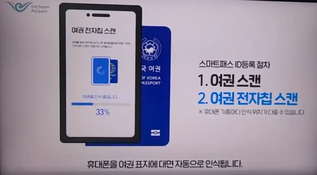 여권 전자칩 스캔 방법을 설명하는 비디오화면을 캡처한 화면